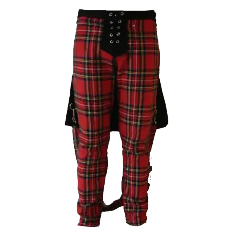 Tartan plaid trousers with removable skirt