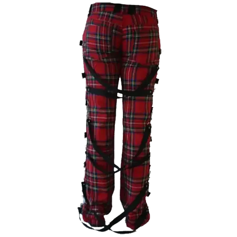 Tartan plaid trousers with removable straps (back)