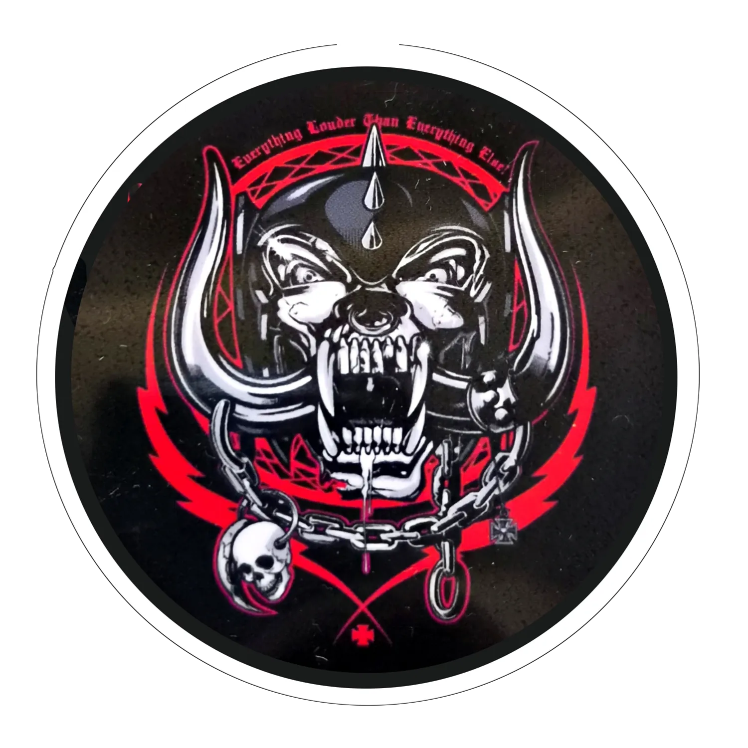 Sticker rond Motörhead Snaggletooth Everything Louder noir rouge Ø 7 cm | Motörhead Snaggletooth Everything Louder black red round sticker Ø 7 cm