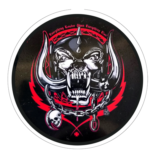 Sticker rond Motörhead Snaggletooth Everything Louder noir rouge Ø 7 cm | Motörhead Snaggletooth Everything Louder black red round sticker Ø 7 cm