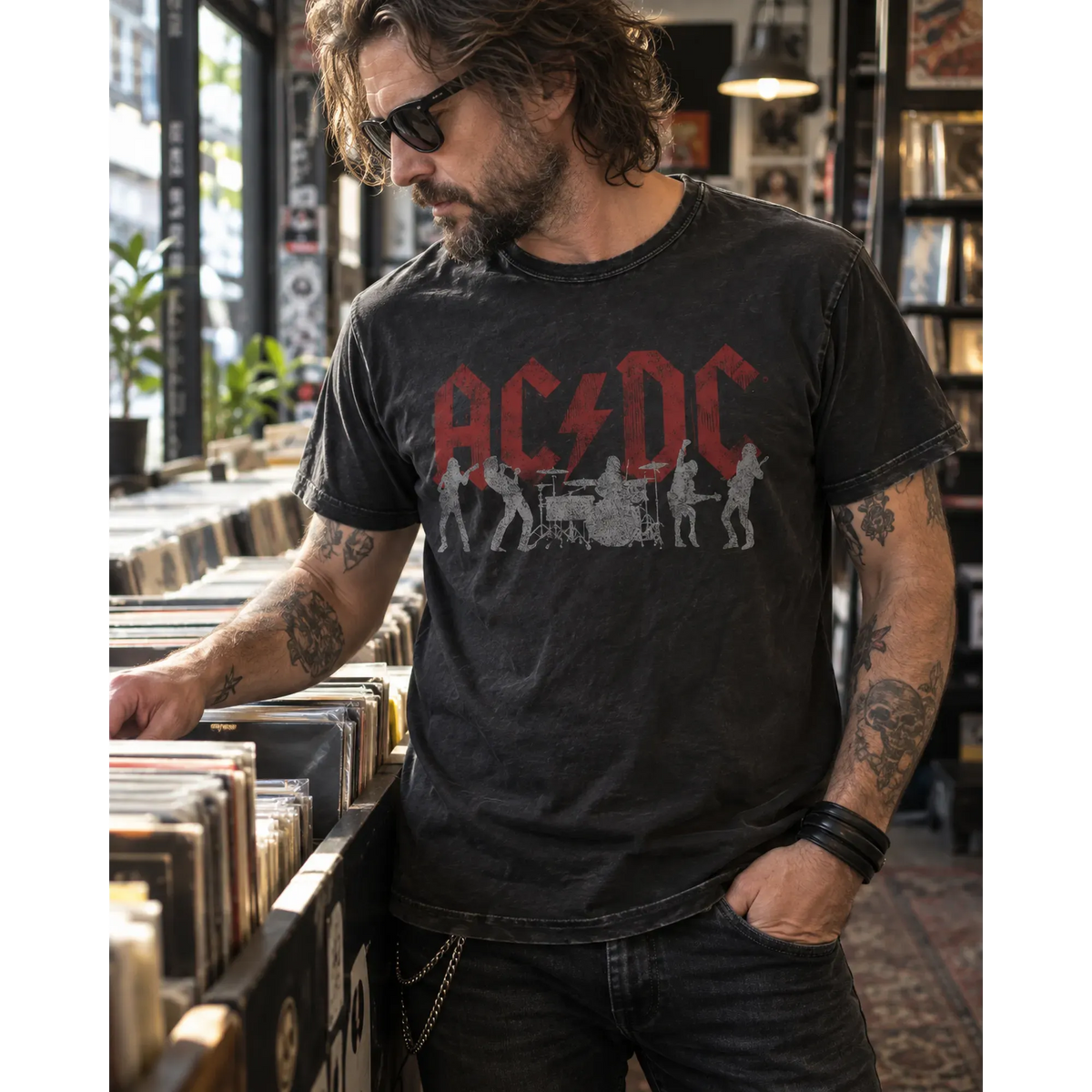 T-shirt AC/DC porté dans un disquaire | AC/DC T-shirt worn in a record shop