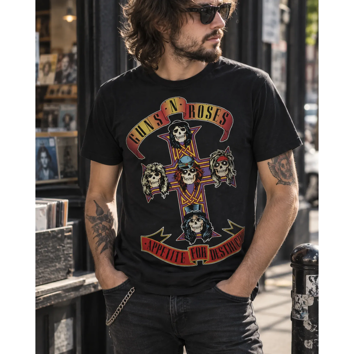T-shirt Guns N' Roses porté dans un disquaire | Guns N' Roses T-shirt worn in a record shop
