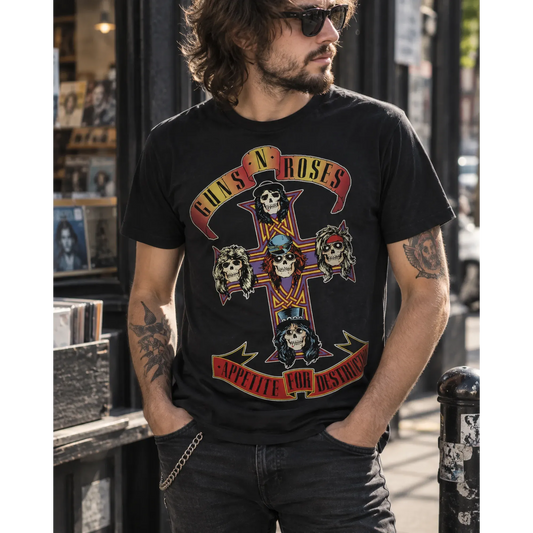 T-shirt Guns N' Roses porté dans un disquaire | Guns N' Roses T-shirt worn in a record shop