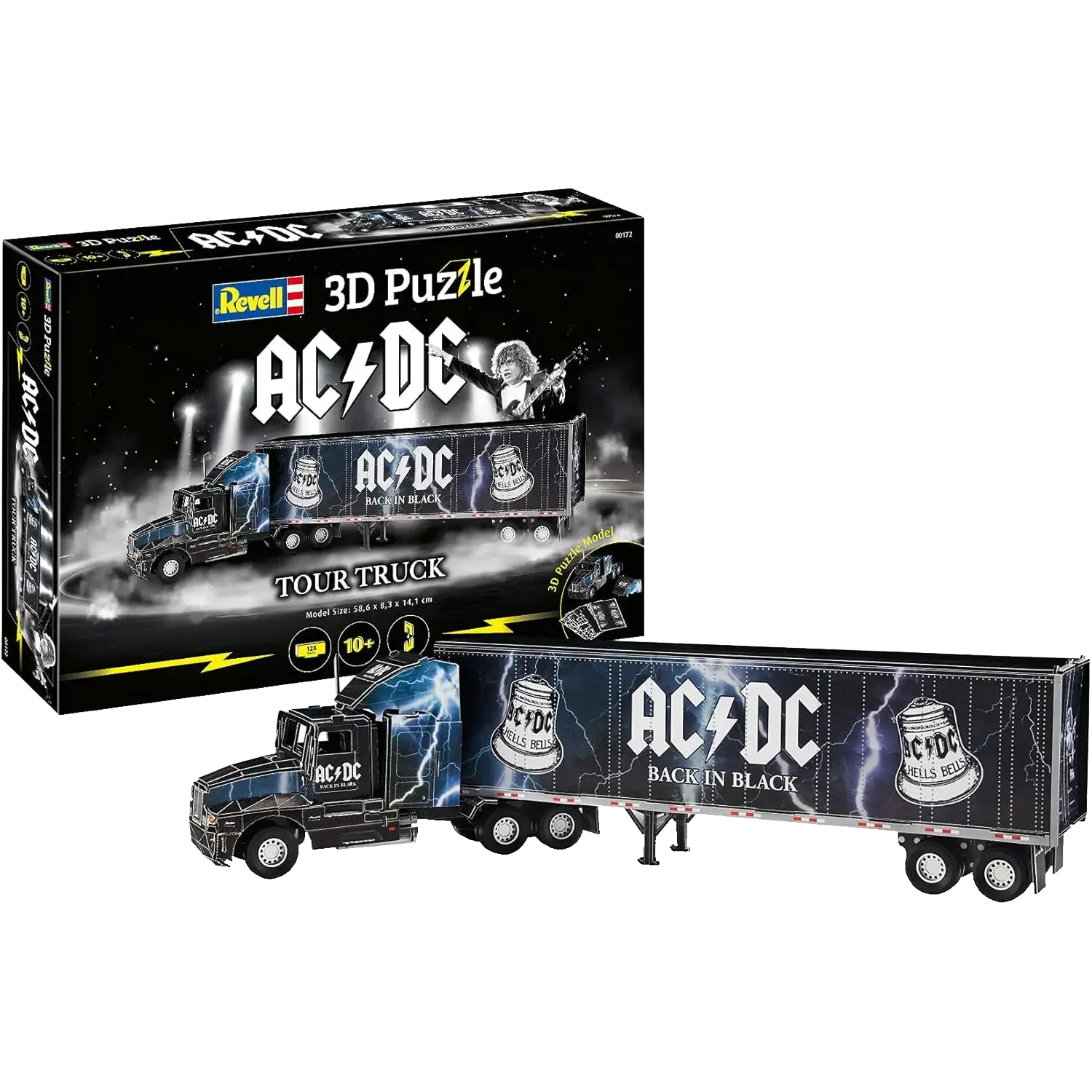 Image de la boîte du puzzle 3D AC/DC représentant le tour truck "Back in Black"