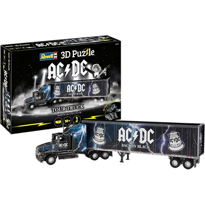 Image de la boîte du puzzle 3D AC/DC représentant le tour truck "Back in Black"