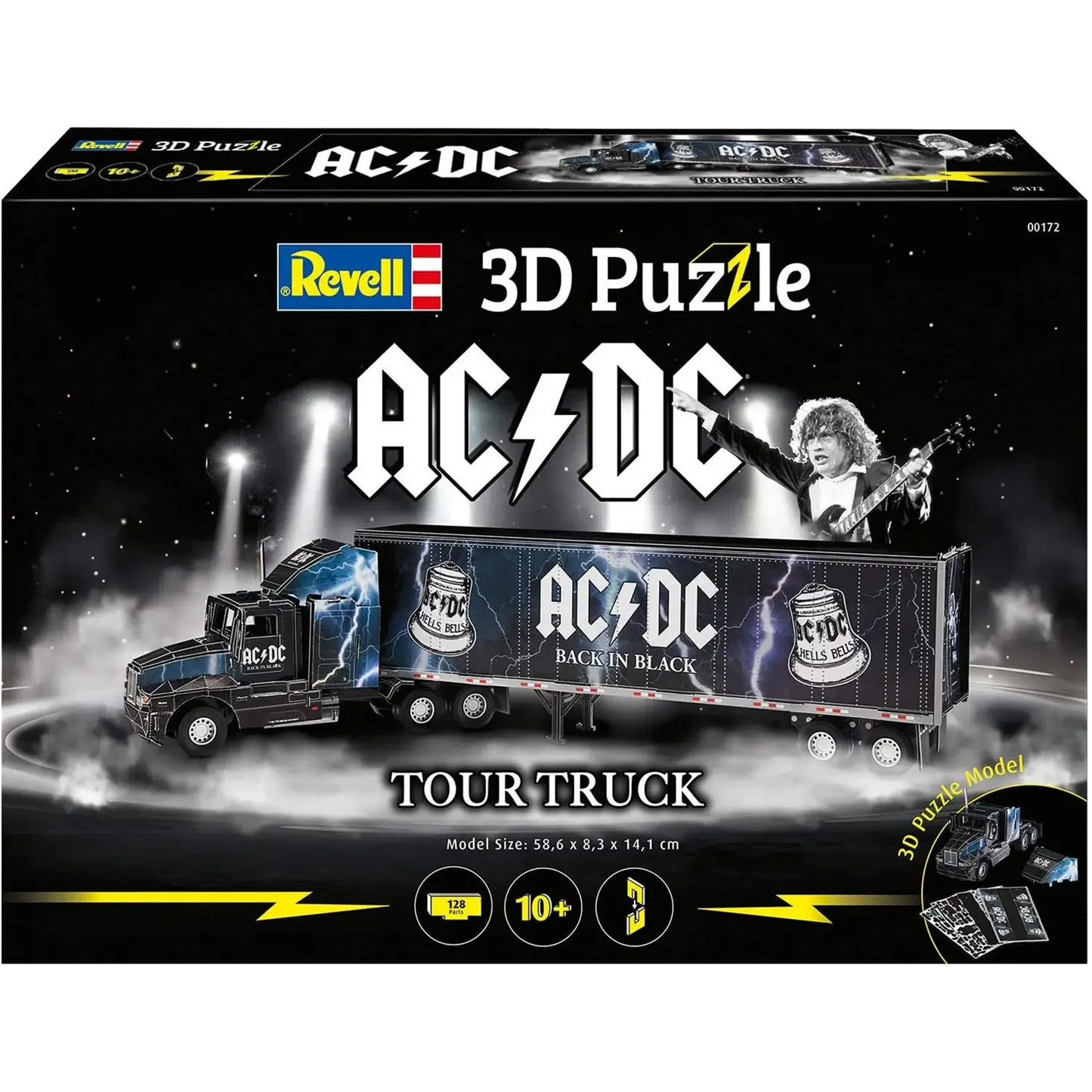 Planche de découpe du puzzle 3D AC/DC – pièces à assembler et décoration latérale