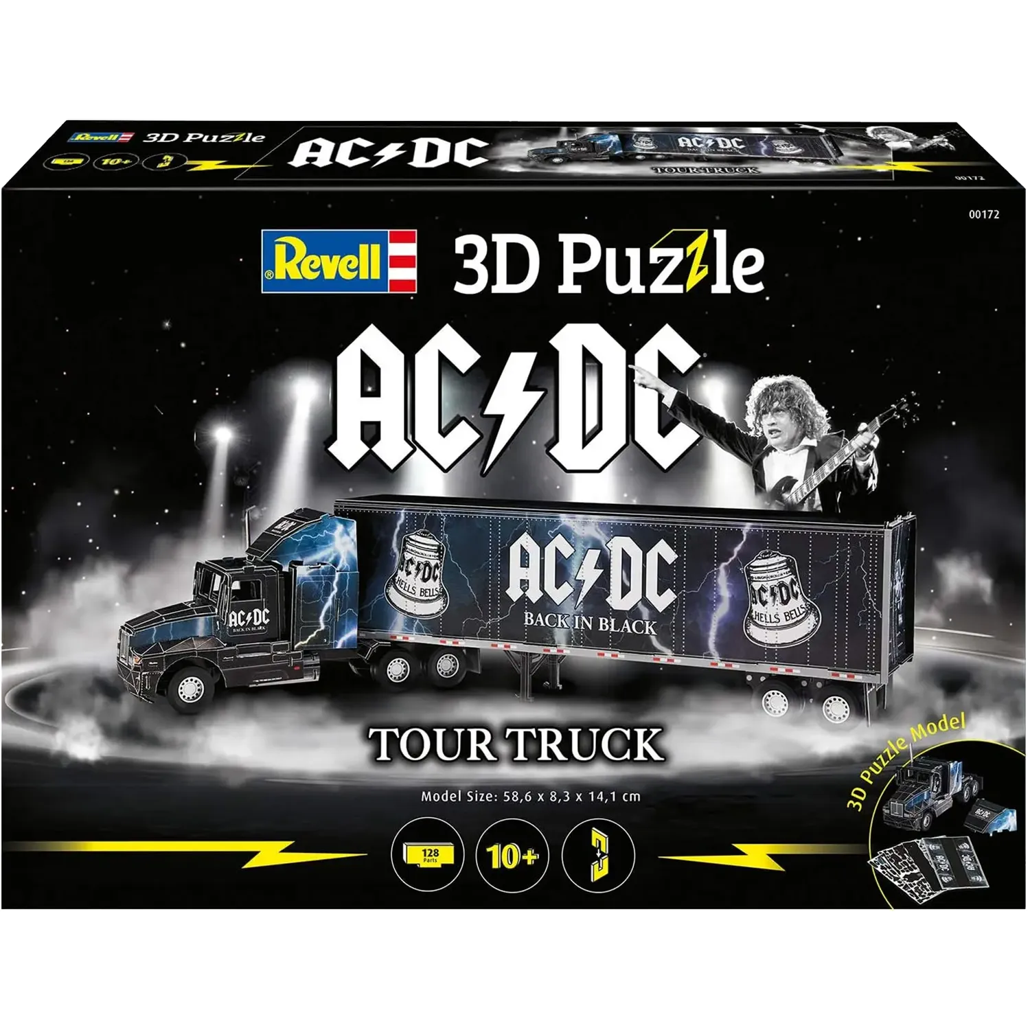 Planche de découpe du puzzle 3D AC/DC – pièces à assembler et décoration latérale